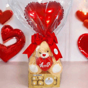 Ferrero roche com pelucia e balão coração